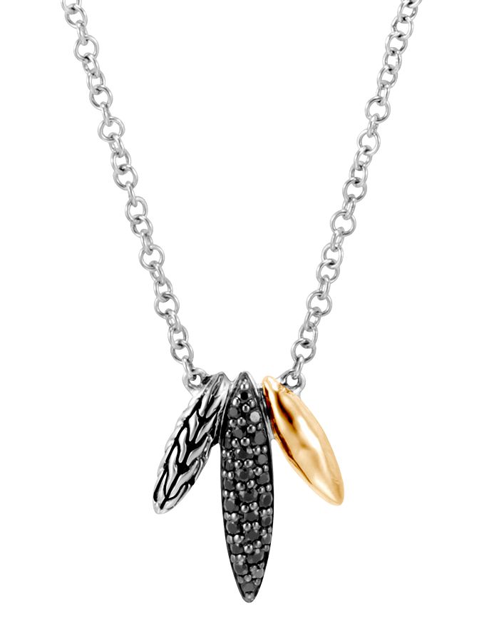 JOHN HARDY STERLING SILVER & 18K YELLOW GOLD CLASSIC CHAIN BLACK SAPPHIRE & BLACK SPINEL SPEAR PENDANT NECKLACE,NZS905534BLSBNX16-18