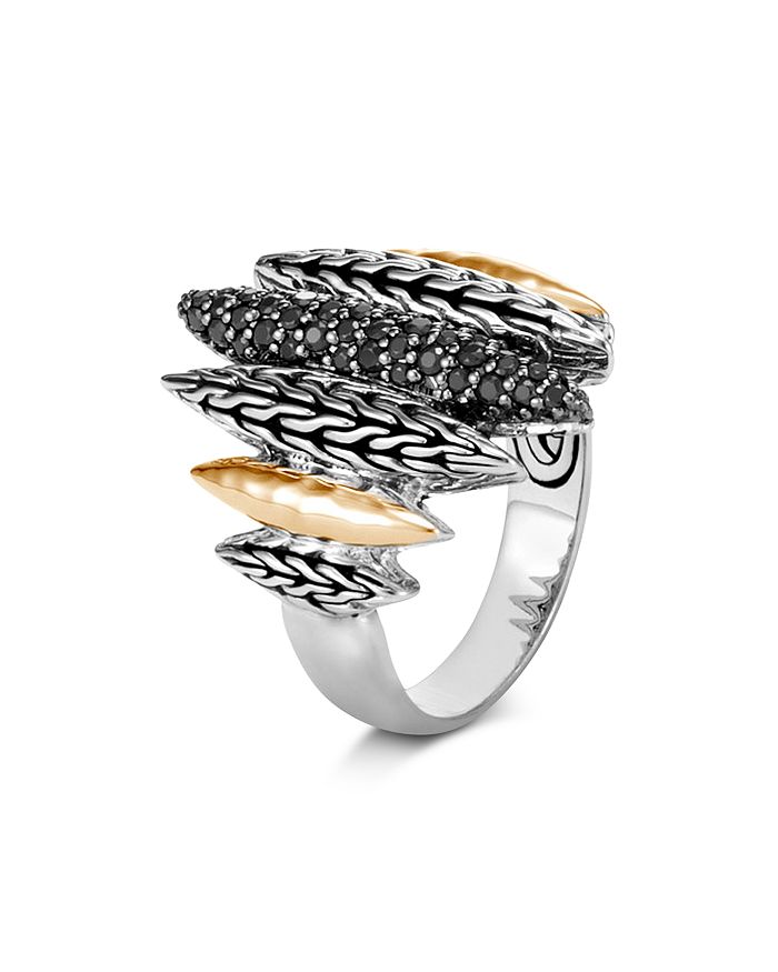 JOHN HARDY CLASSIC CHAIN SPEAR BLACK SAPPHIRE & BLACK SPINEL RING IN STERLING SILVER & 18K YELLOW GOLD - 100% E,RZS905564BLSBNX7