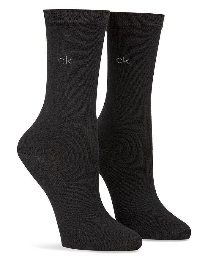 Calvin Klein Flat Knit Crew Socks, Set Of 2 In Black