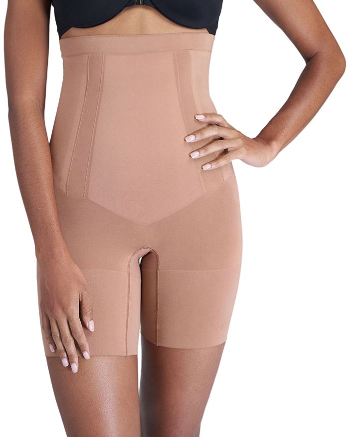 Shop Spanx Oncore High-waisted Mid-thigh Shorts In Naked 3.0