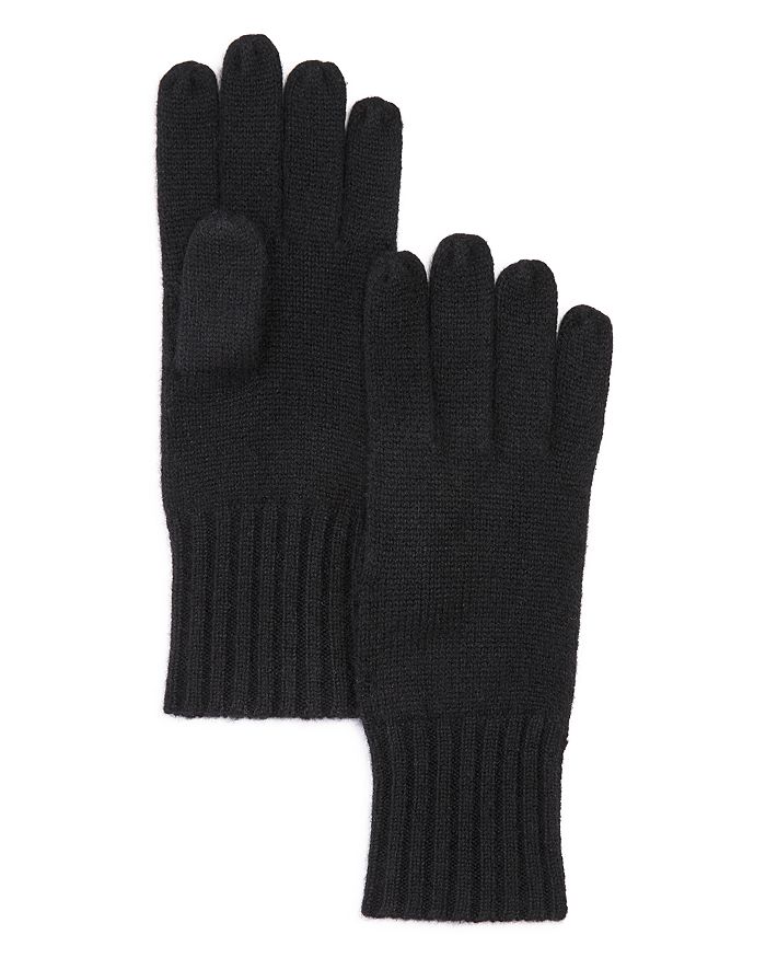 C By Bloomingdale's Chunky Rib Trim Cashmere Gloves - 100% Exclusive In Black