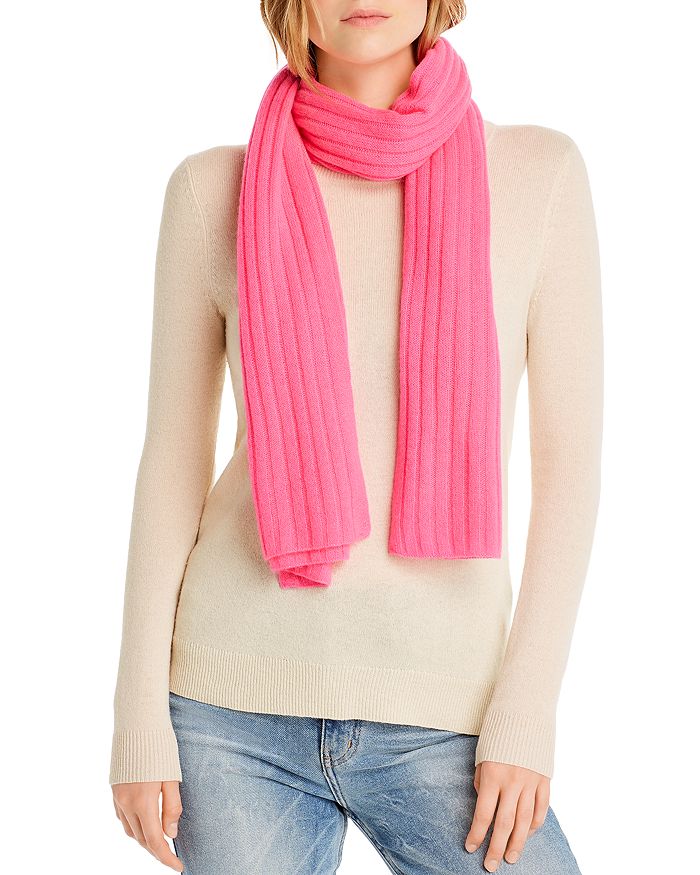Aqua Cashmere Rib-knit Cashmere Scarf - 100% Exclusive (65% Off) Comparable Value $158 In Neon Pink