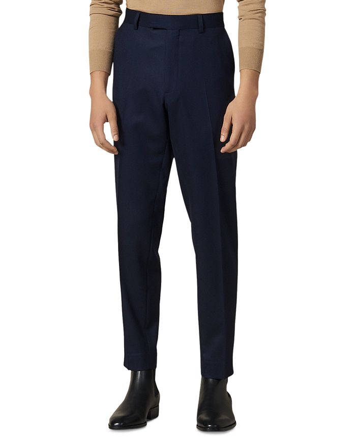 Sandro Notch Flannel 120's Slim Fit Suit Pants In Navy Blue