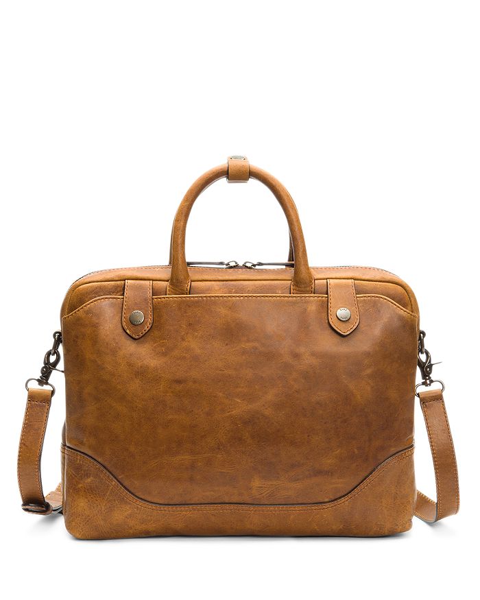 Frye Logan Slim Leather Briefcase In Cognac