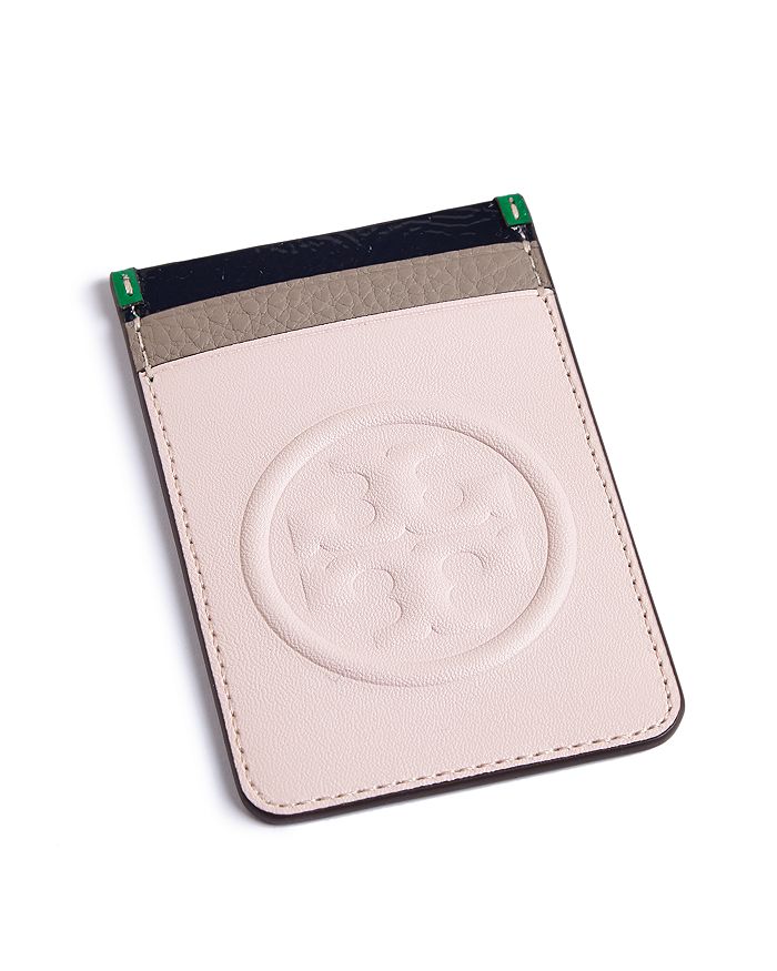 Tory Burch Bombe Logo Card Sticker Phone Pocket In Shell Pink/gold