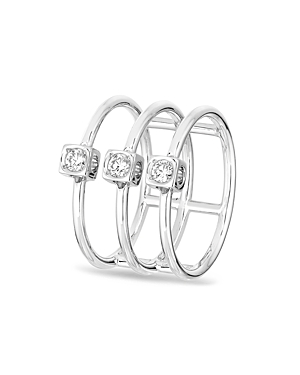 18K White Gold Le Cube Diamant Triple-Row Ring with Diamonds