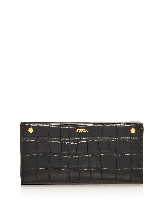Furla Croc-embossed Leather Continental Wallet In Nero