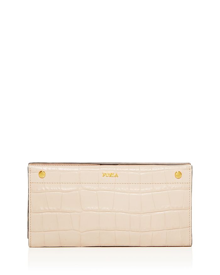 Furla Croc-embossed Leather Continental Wallet In Dahlia