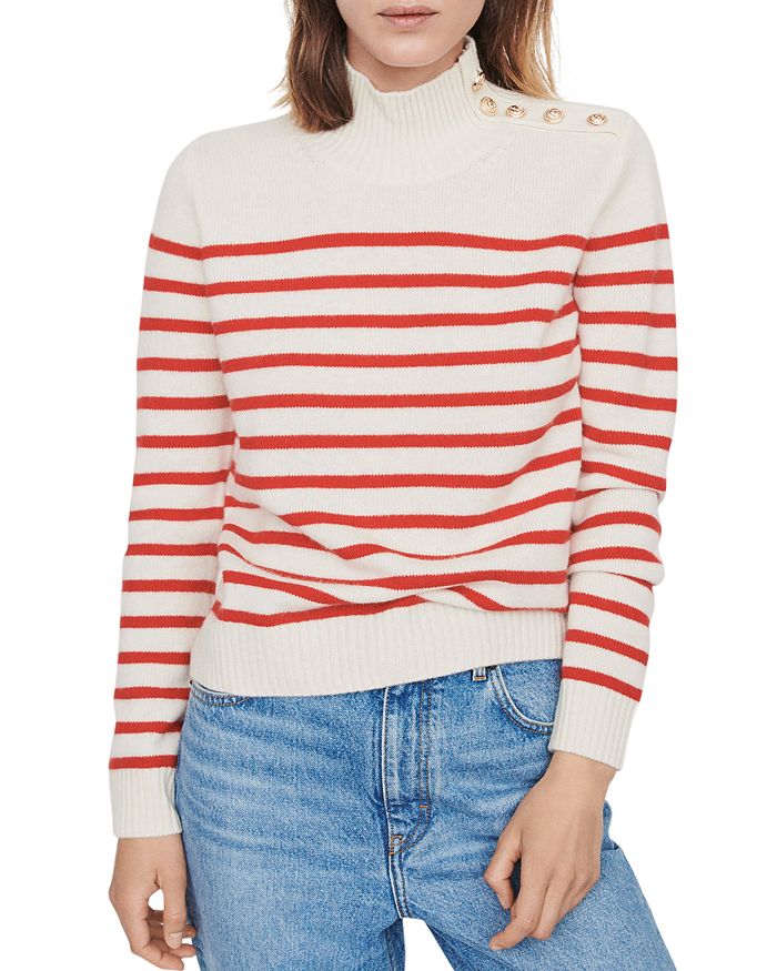 Maje Montsi Striped Cashmere Sweater In Ecru