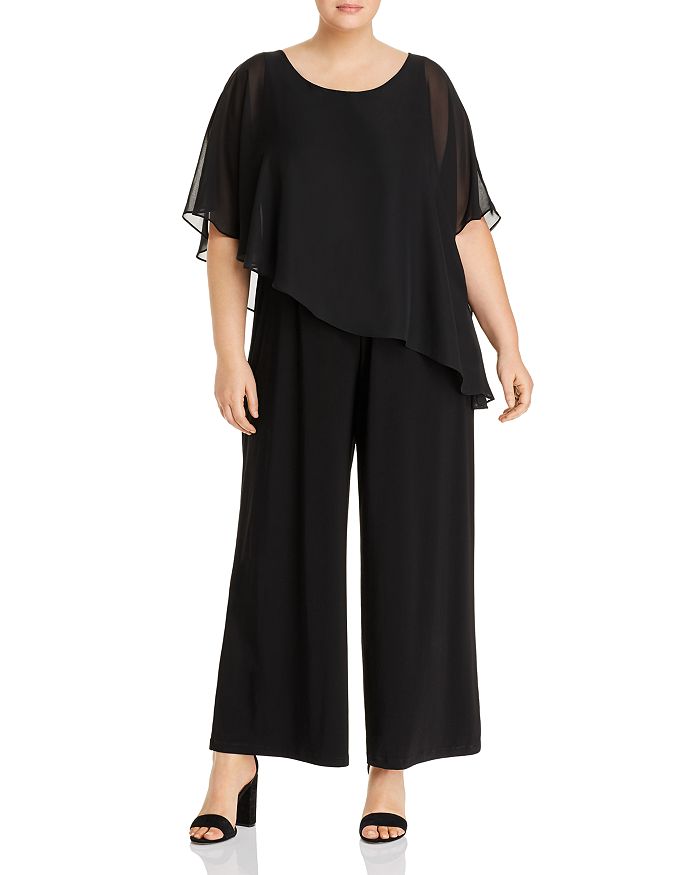 Adrianna Papell Plus Matte Jersey Cape Jumpsuit In Black