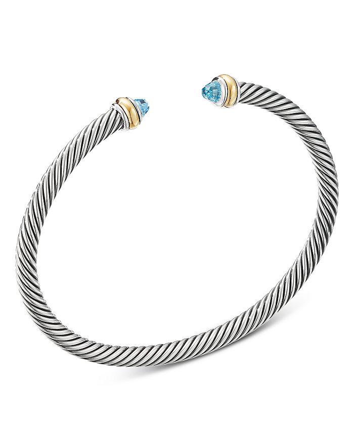 David Yurman Cable Classic Bracelet With Gemstones Or Sterling Silver In Blue Topaz