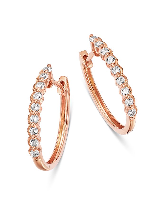 Bloomingdale's Diamond Milgrain Oval Hoop Earrings In 14k Rose Gold, 0.25 Ct. T.w. - 100% Exclusive In White/rose Gold