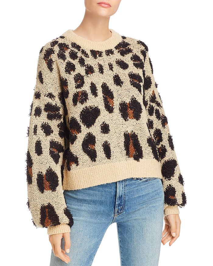 Balloon Sleeve Leopard Pattern Sweater