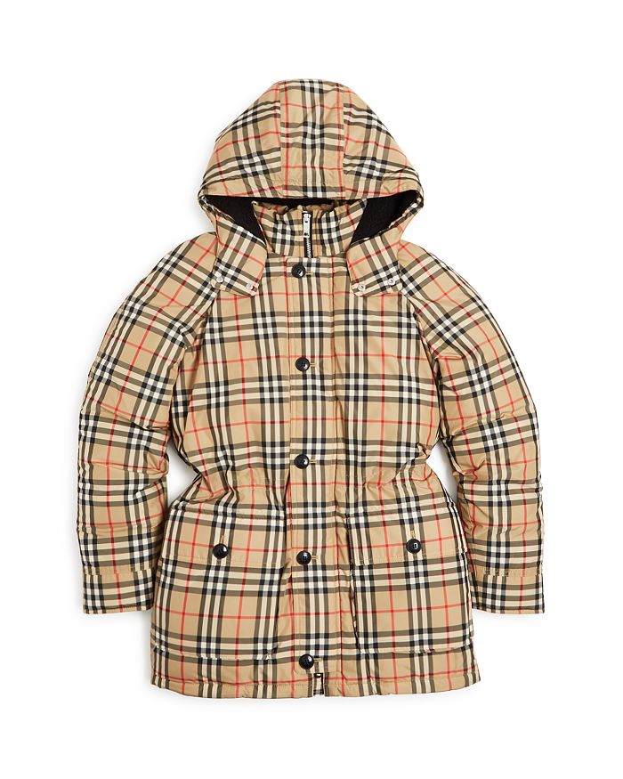 BURBERRY GIRLS' VINTAGE CHECK DOWN-FILLED HOODED PUFFER JACKET - LITTLE KID, BIG KID,8017582