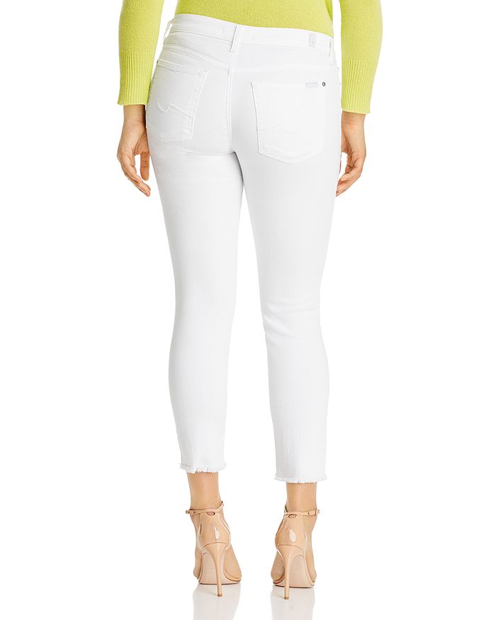 Shop 7 For All Mankind Roxanne Mid Rise Raw Hem Ankle Skinny Jeans In White Fashion