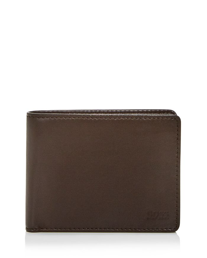 Hugo Boss Majestic Nappa Leather Bi-fold Wallet In Dark Brown