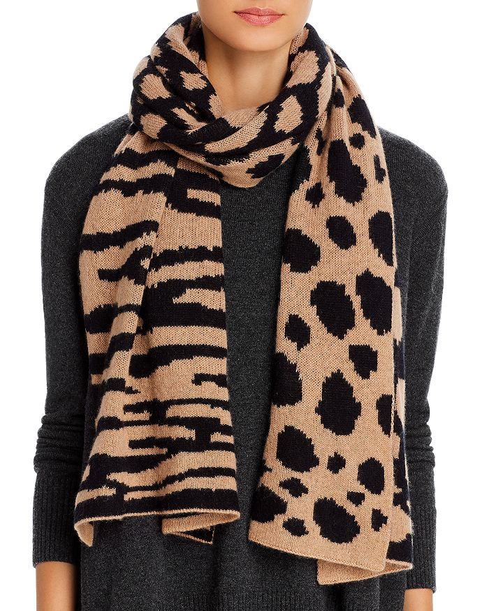 Aqua Cashmere Mixed Animal Print Scarf - 100% Exclusive In Camel/black