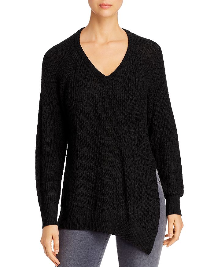 Elan Asymmetric Side-slit Sweater In Black