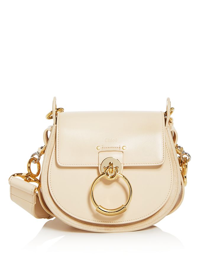 Chloé Tess Small Leather Crossbody In Blondie Beige/gold/silver