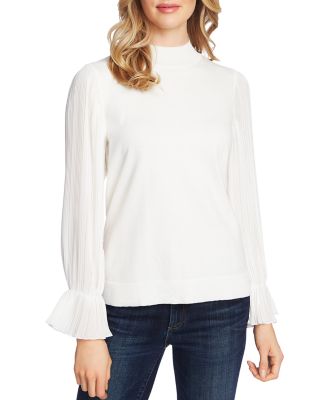 CeCe - Mixed-Media Mock-Neck Sweater