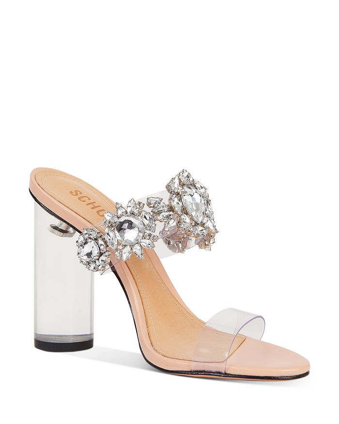 SCHUTZ Women's Blanck Crystal-Embellished Clear Block Heel Sandals ...