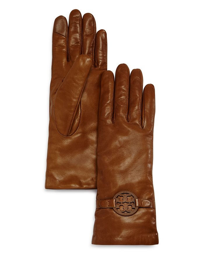 Tory Burch Miller Leather Gloves In Moose