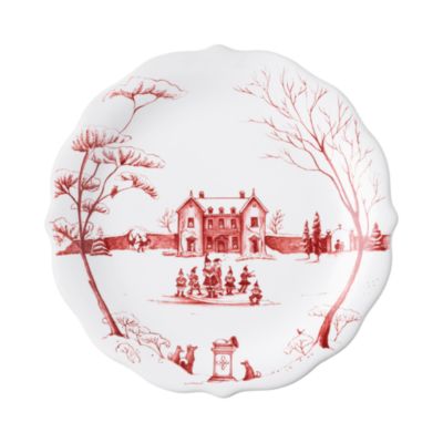 Country Estate Winter Frolic "Mr. & Mrs. Claus" Ruby Party Plates, Set of 4