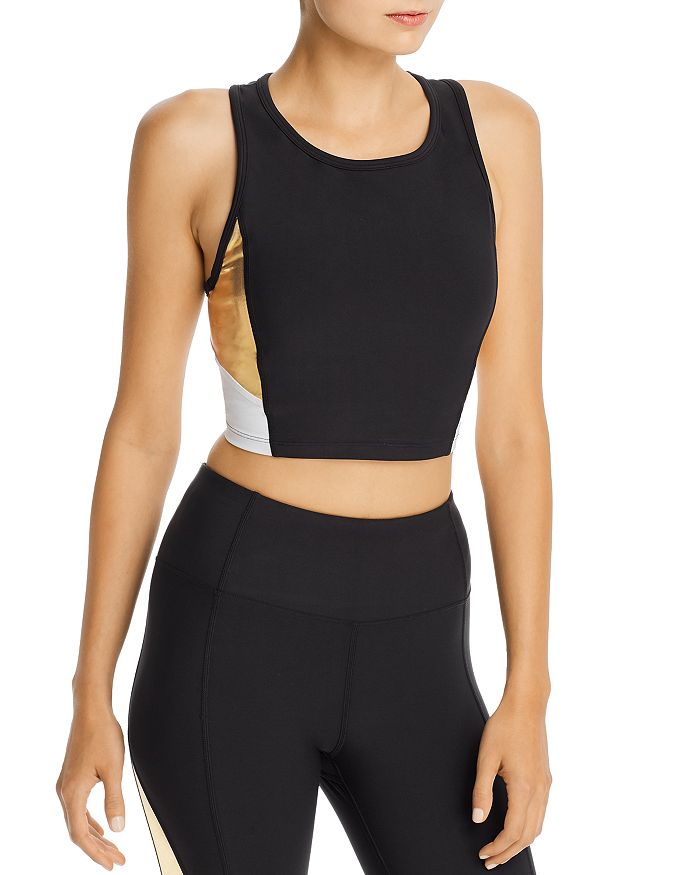 Aqua Athletic Color-block Racerback Cropped Top - 100% Exclusive In Black/white/gold