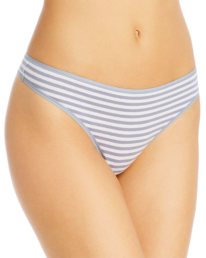 Calvin Klein Form Cotton Thong In Fog Gray Marching Stripe