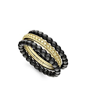 LAGOS - Meridian 18K Yellow Gold Caviar Gold Black Ceramic Stacking Rings, Set of 3