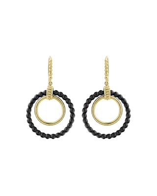 Meridian 18K Yellow Gold & Black Caviar Drop Earrings