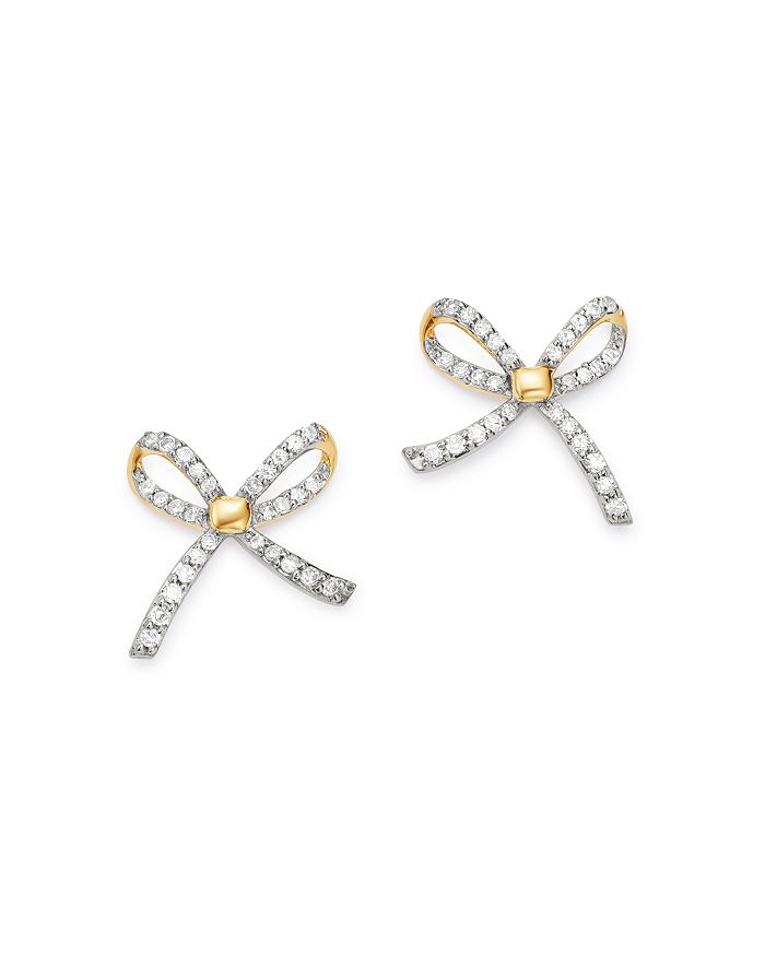 Adina Reyter 14k Yellow Gold Pave Diamond Tiny Bow Earrings In White/gold
