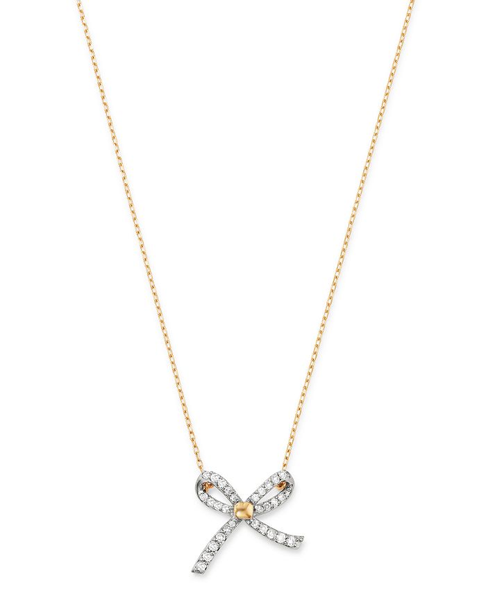 Adina Reyter 14k Yellow Gold Pave Diamond Tiny Bow Necklace, 15-16 In White/gold