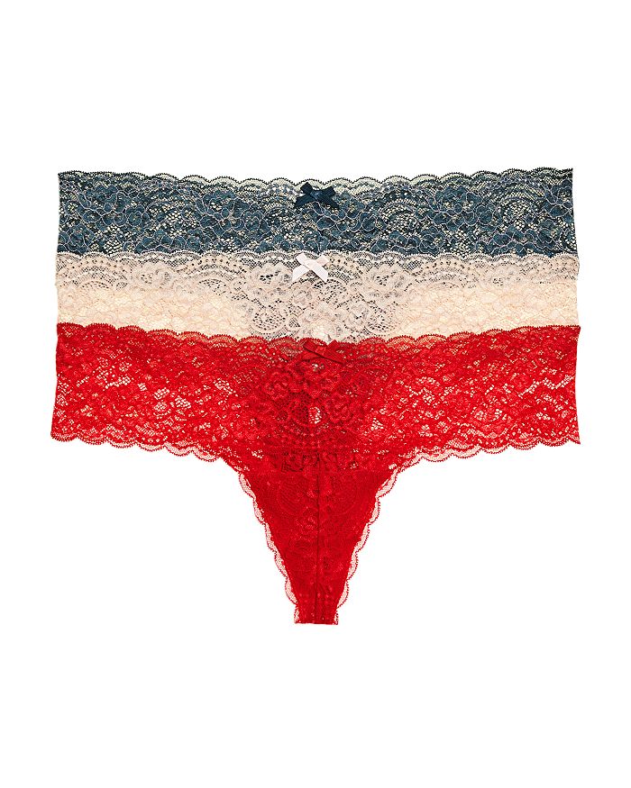 Skarlett Blue Obsessed Thongs, Set Of 3 In Red/teal/cashmere