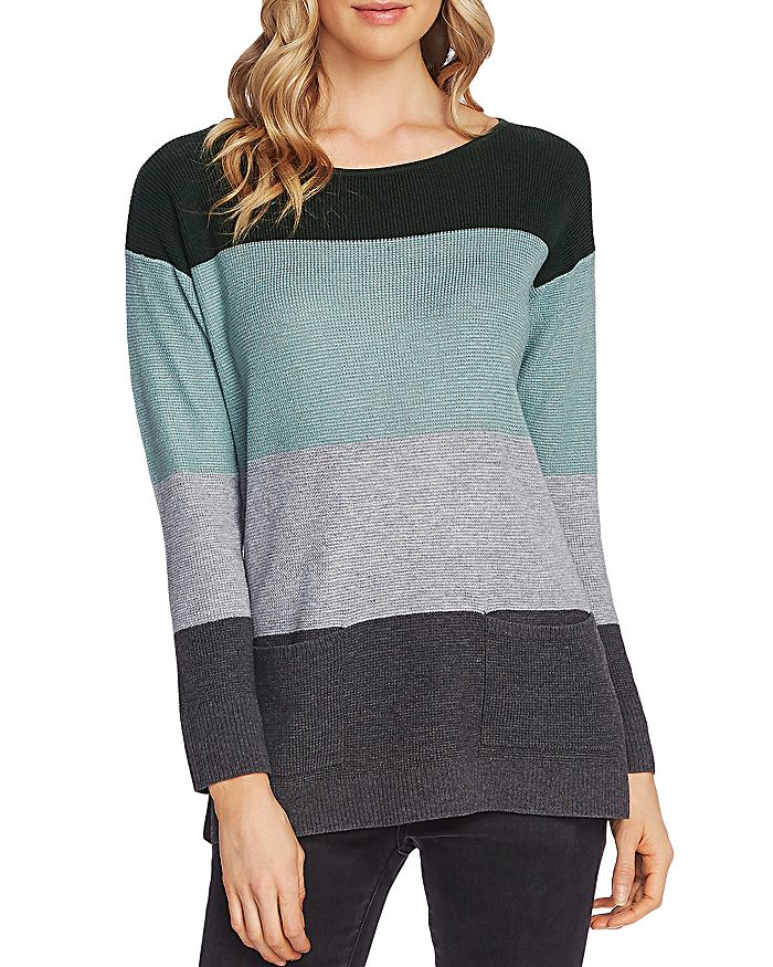 VINCE CAMUTO STRIPED WAFFLE-KNIT SWEATER,9159229