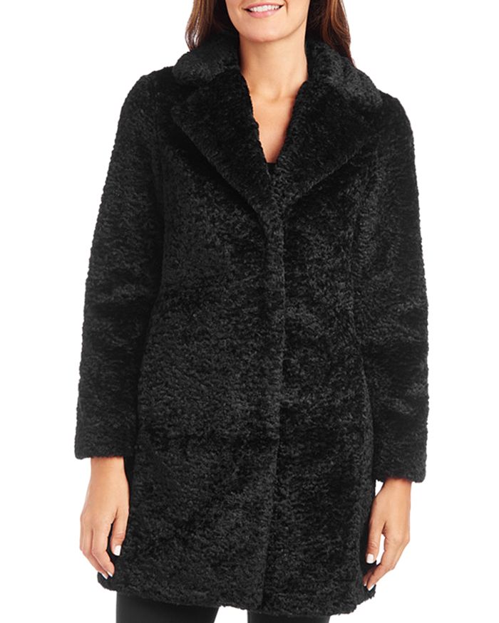 Vince Camuto Notched Collar Faux-fur Coat In Black