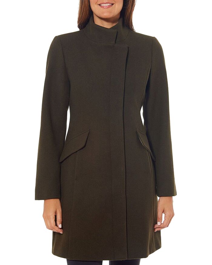 Vince Camuto Asymmetric Stand Collar Coat In Loden