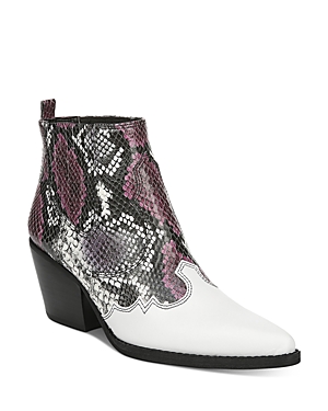 Sam Edelman Winona Snake-print Leather Booties In Berry/white Embossed Leather