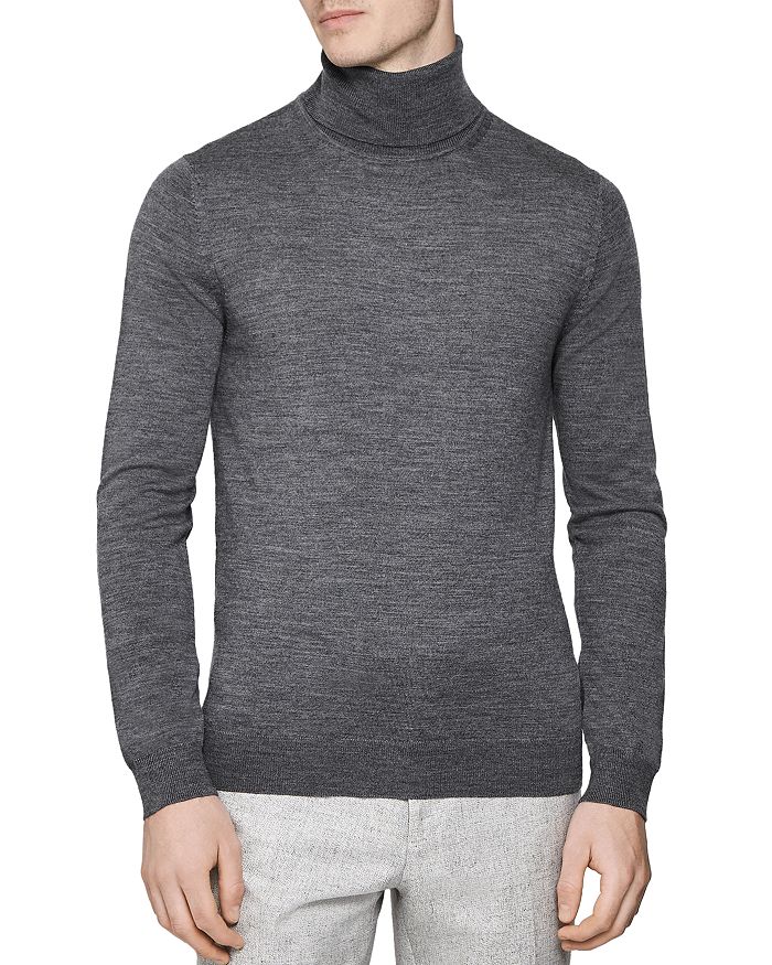 Reiss Caine Slim Fit Turtleneck Wool Sweater In Mid Gray Melange