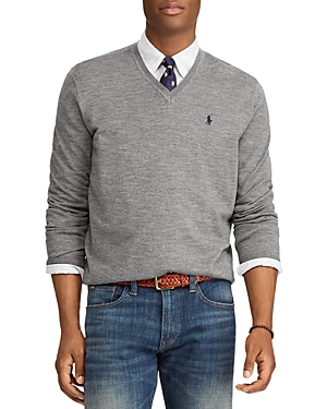 Polo Ralph Lauren Washable Merino Wool V-neck Sweater In Fawn Gray Heather