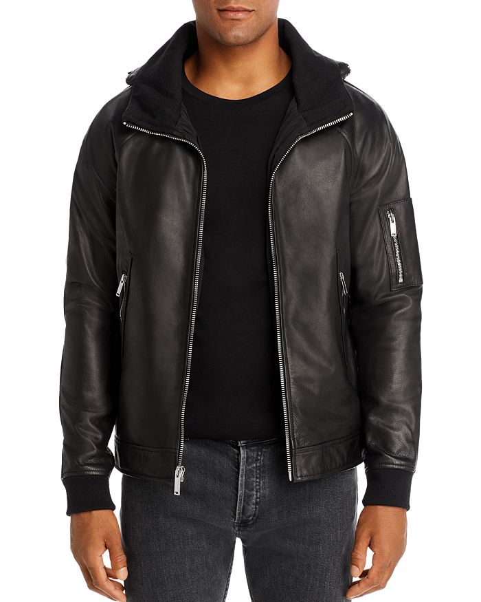 KARL LAGERFELD PARIS Leather Hidden-Hood Jacket | Bloomingdale's