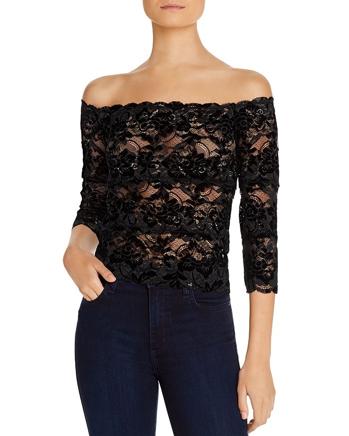 GUESS Kristy Lace Off-the-Shoulder Top | Bloomingdale's