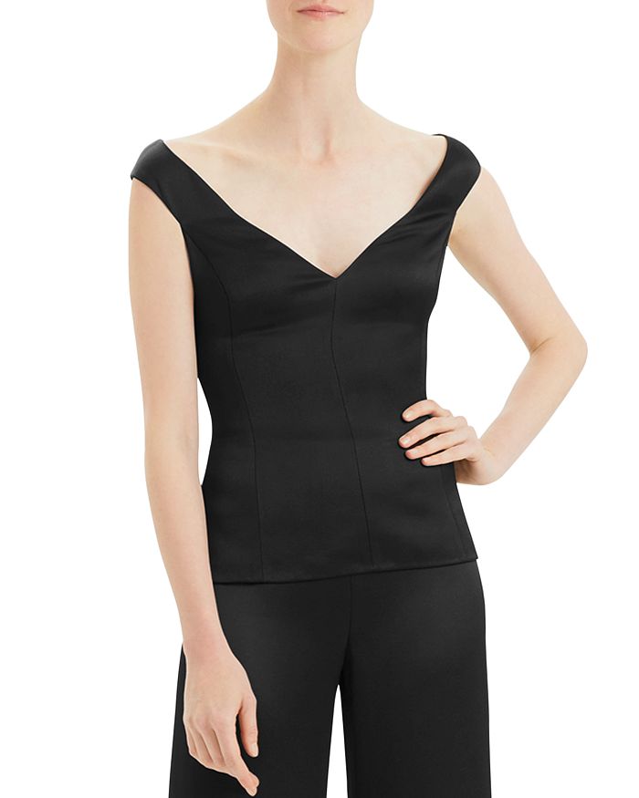THEORY CREPE PANELED OFF-THE-SHOULDER TOP,J0906506