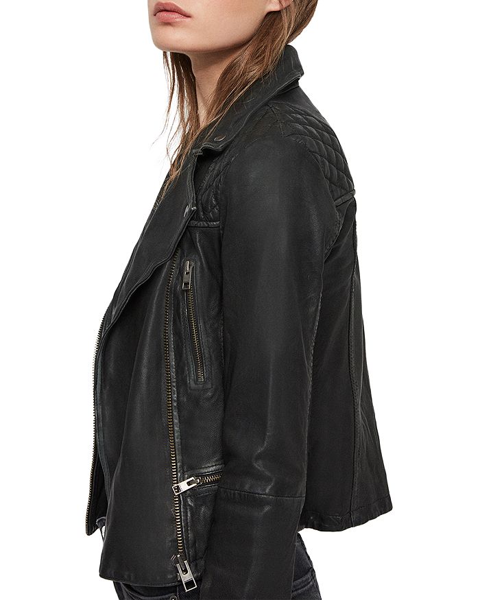 Shop Allsaints Cargo Quilted Leather Biker Jacket In Black/gray