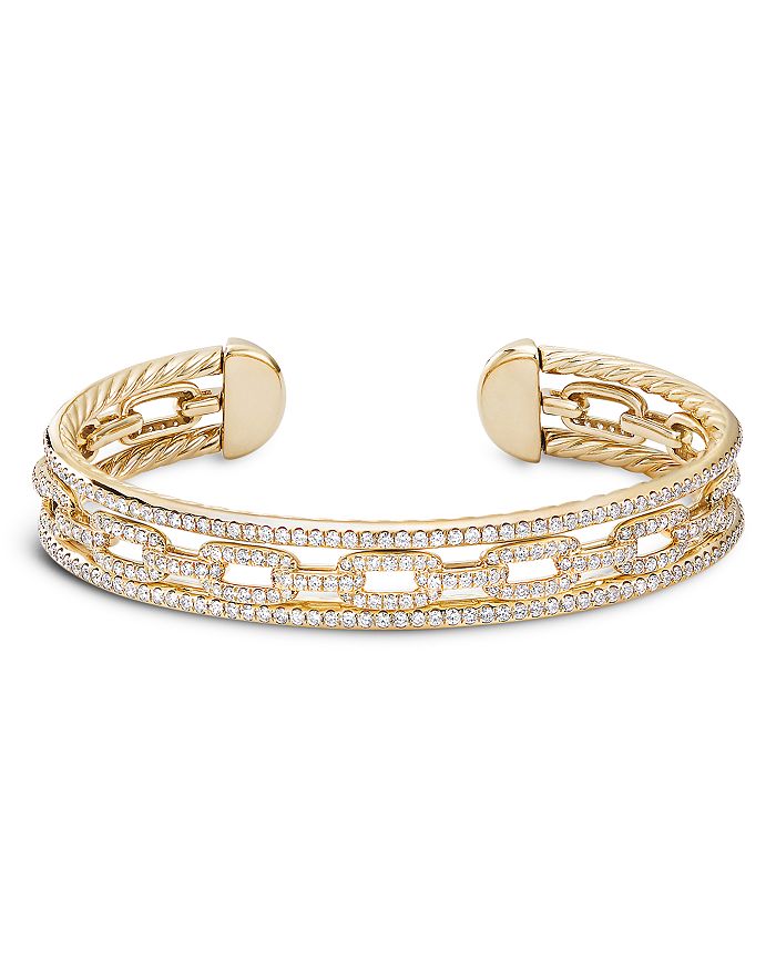 David Yurman - 18K Yellow Gold Stax Three-Row Chain Link Bracelet with Diamonds