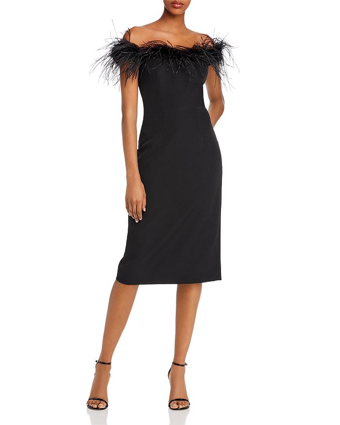 MILLY CADY FEATHER-TRIMMED OFF-THE-SHOULDER DRESS,02HD86-Y9