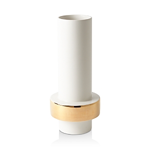 Shop Global Views Low Goldtone-ring Vase In White/gold