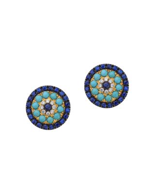 Bloomingdale's Fine Collection Diamond, Blue Sapphire & Turquoise Stud Earrings in 14K Yellow Gold - Exclusive