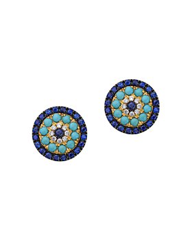 Bloomingdale's - Diamond, Blue Sapphire & Turquoise Stud Earrings in 14K Yellow Gold - 100% Exclusive