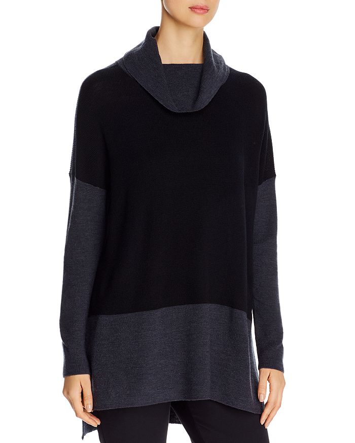 Eileen Fisher Petites Merino Wool Color Block Sweater 100
